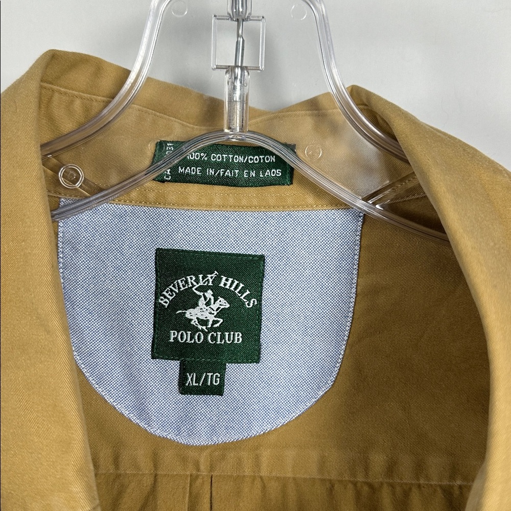 Beverly Hills Polo Club Button-Up Shirt Men’s XL Tan Logo Pocket Cotton - Picture 5 of 8